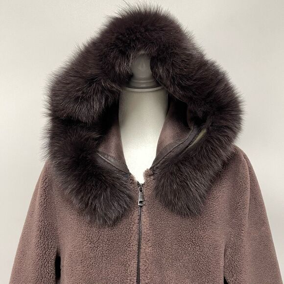 Wool Shearling Hooded Coat (Brown) - fits like a small! - Picture 5 of 14